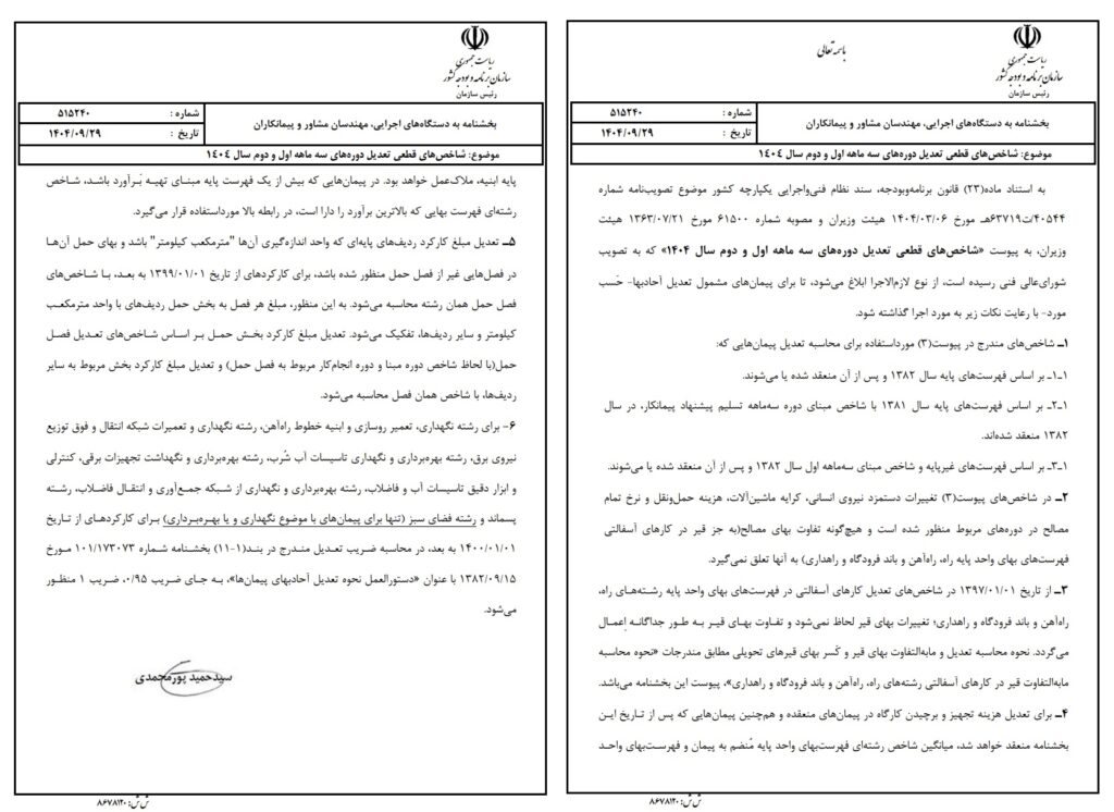 شاخص های ابلاغی تعدیل نیمه اول سال ۱۴۰۴ بهار و تابستان